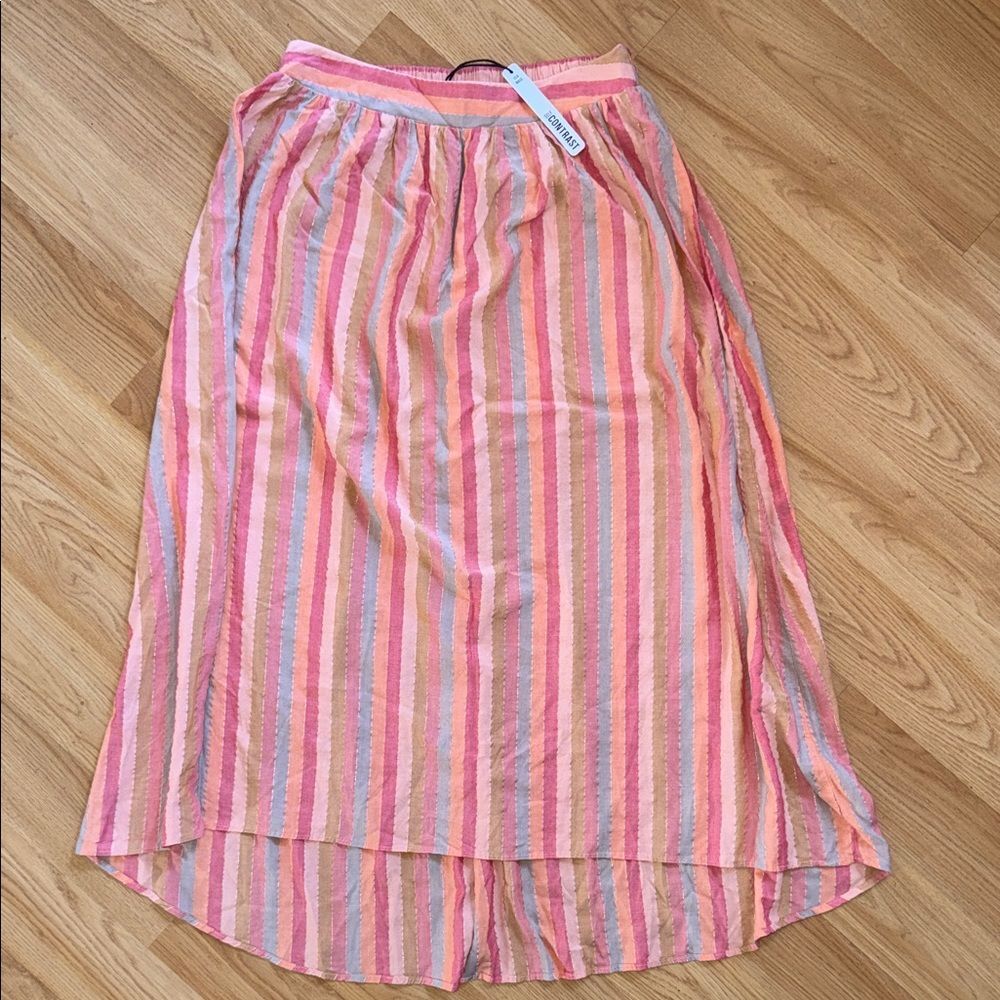 NWT Self Contrast Striped Pink Orange Midi Skirt Size Romantic Boho Small